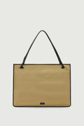 Grand cabas plat en toile et doublure en cuir