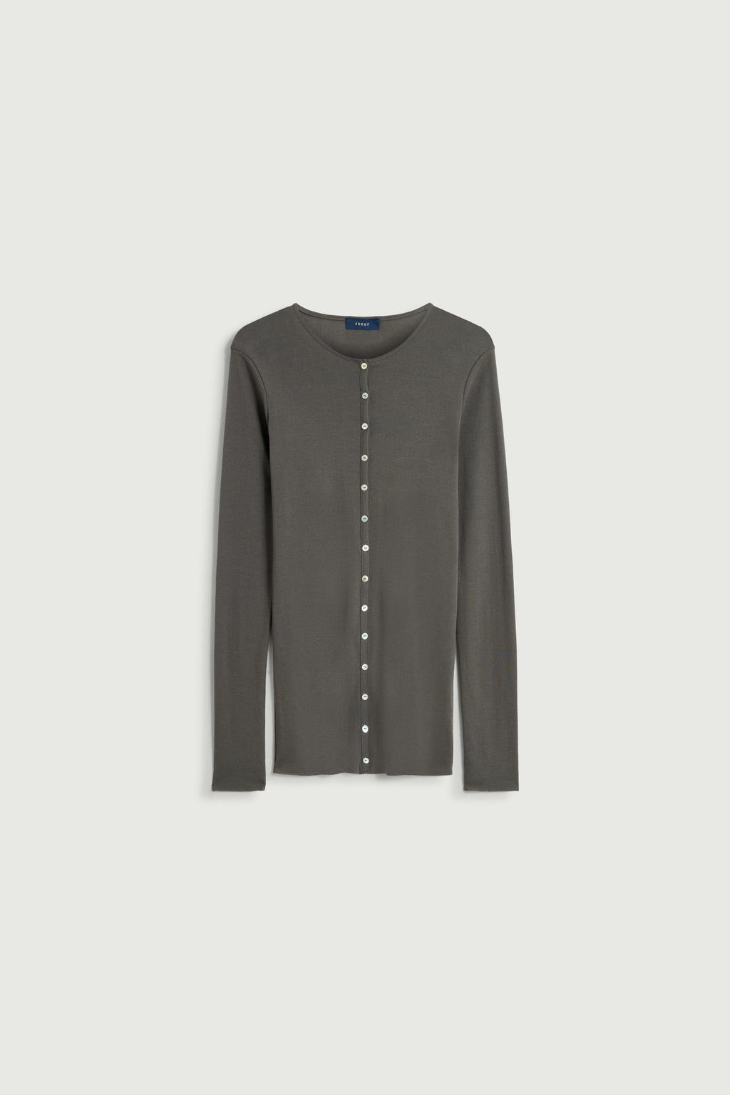 Tee-shirt boutonné à manches longues en jersey crêpe