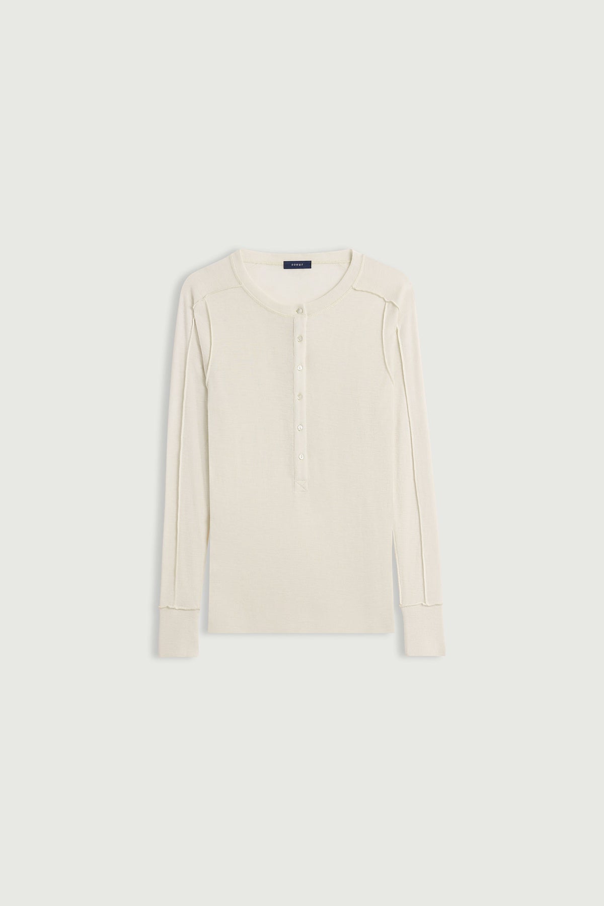 Tee-shirt Henley à coutures apparentes en laine flammée