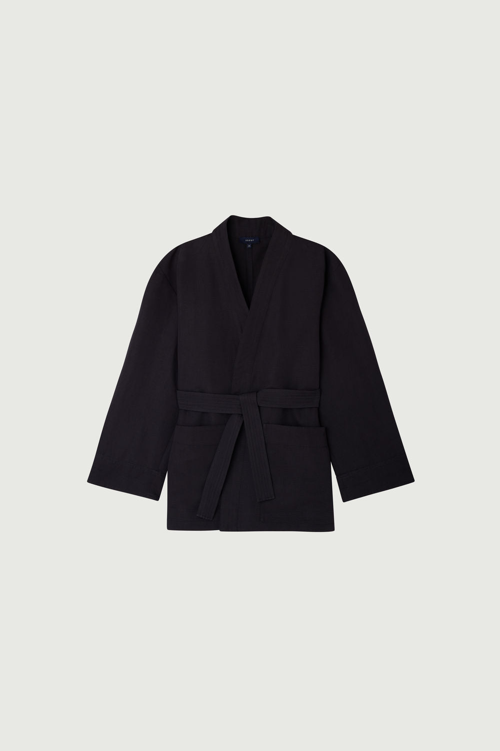 Veste kimono ceinturée en coton et lin