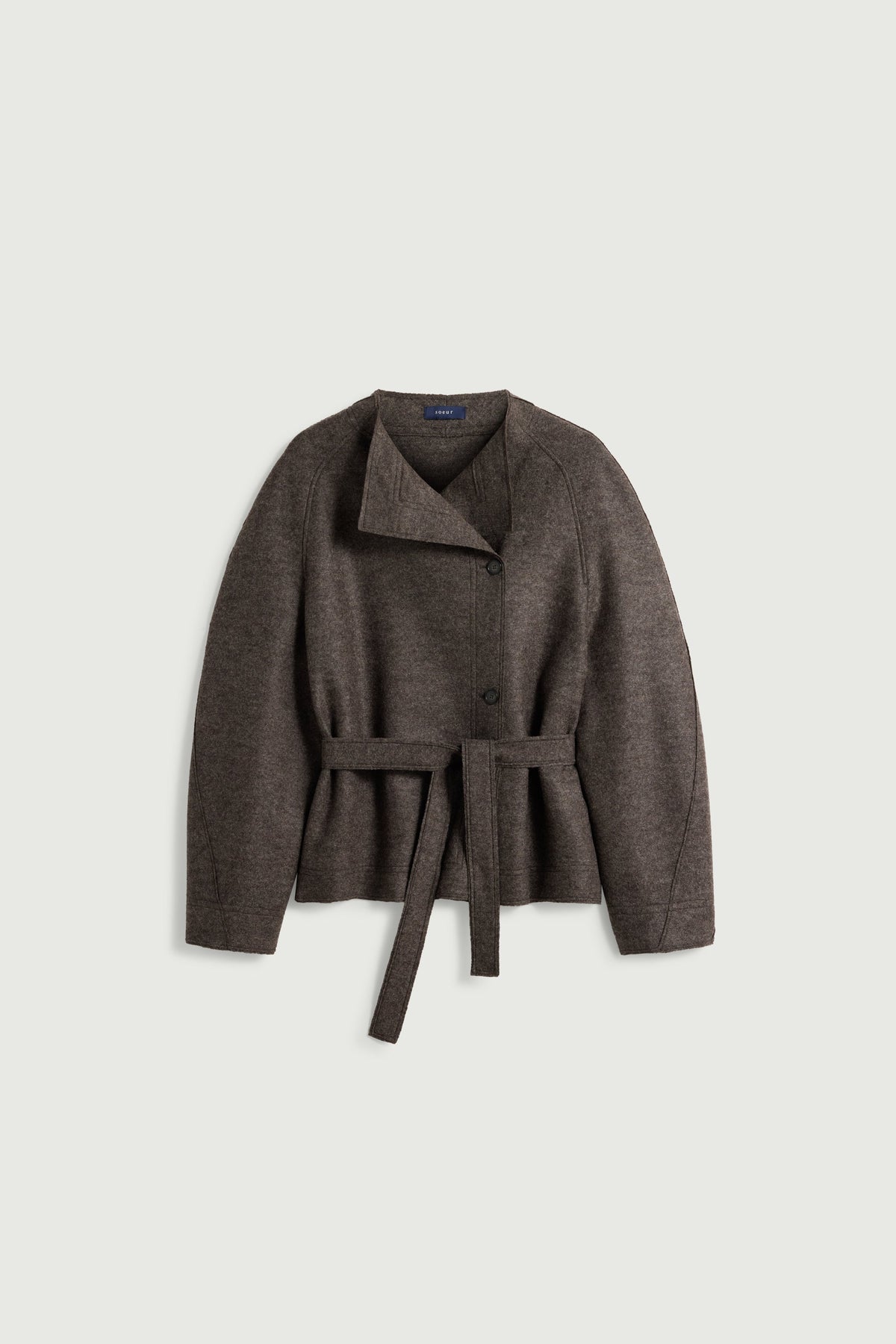 Veste croisée ceinturée en laine bouillie