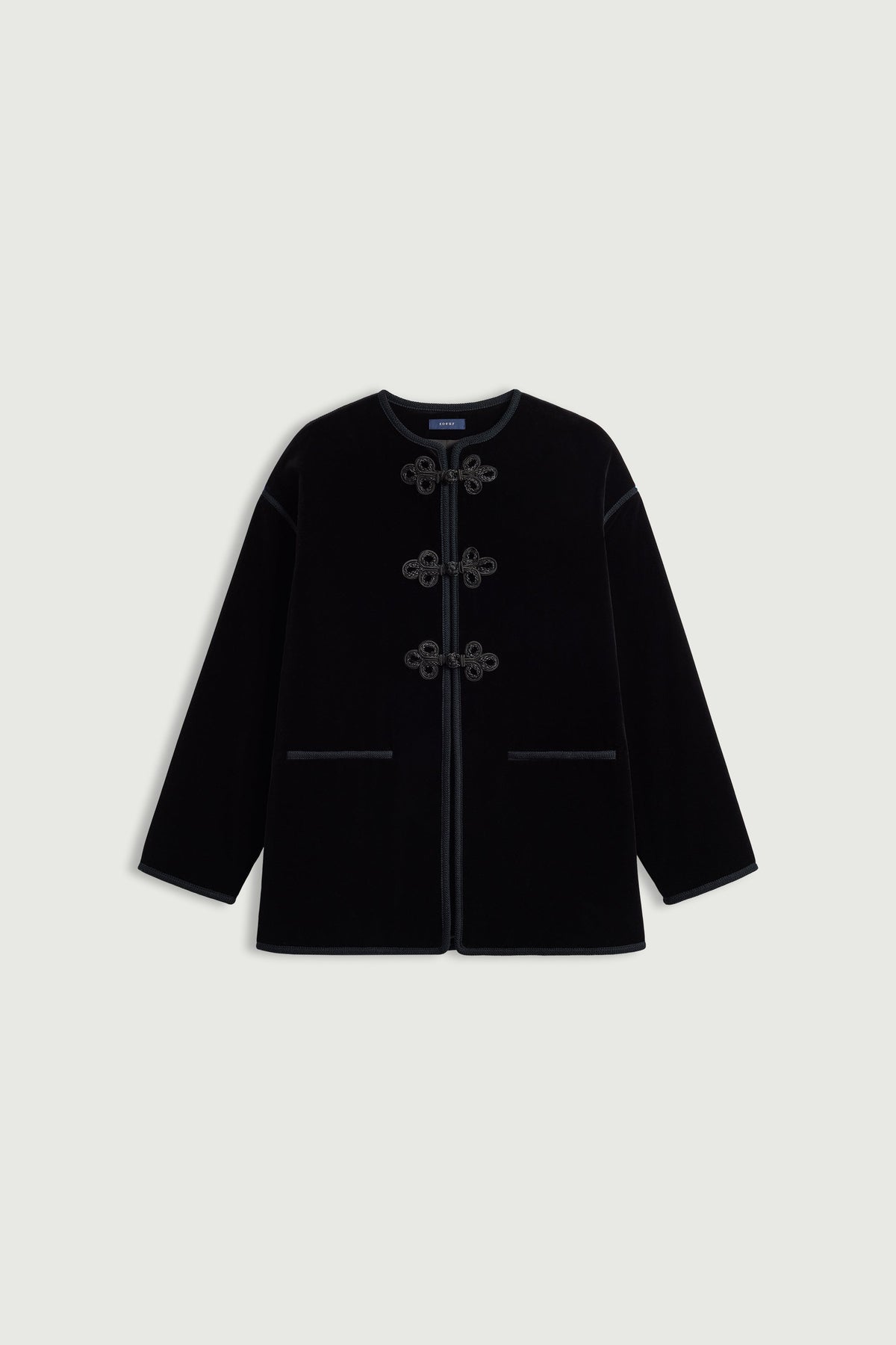 Veste à brandebourgs en velours lisse