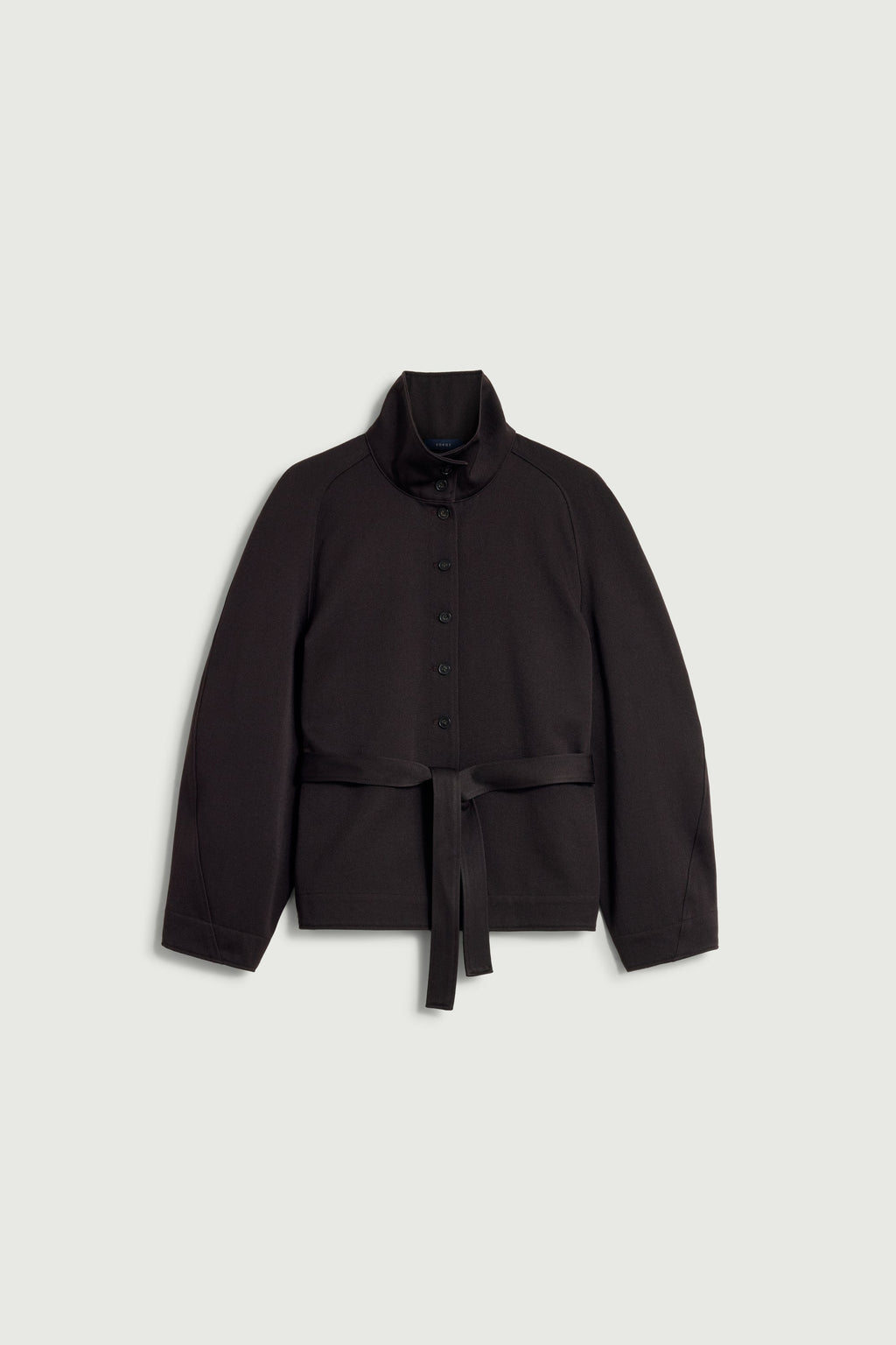 Veste ceinturée à col montant en gabardine de laine