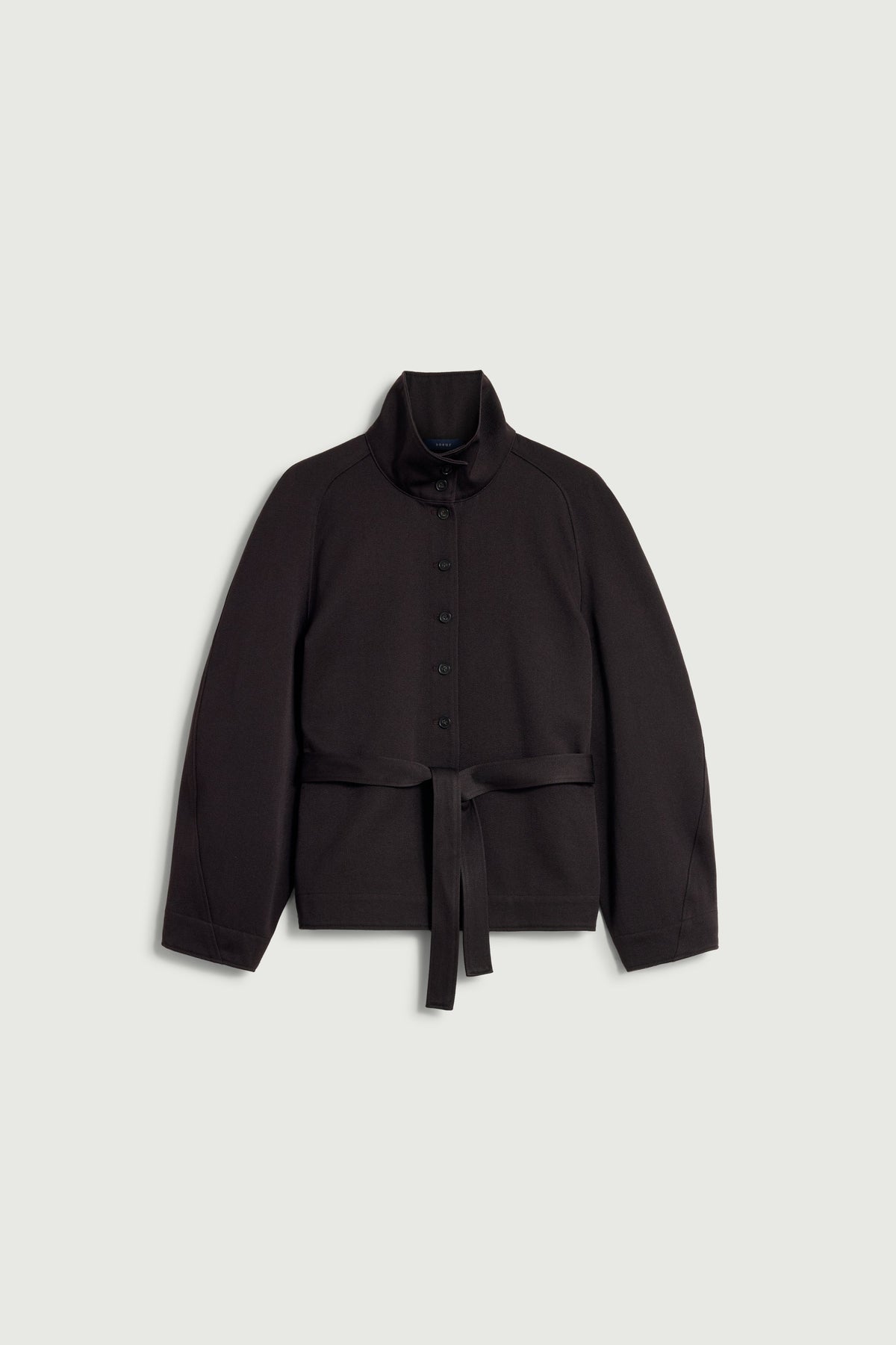 Veste ceinturée à col montant en gabardine de laine
